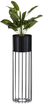 Produktbild von HowHomely Modern Pflanzenständer mit Topf, Blumenhocker aus Metall Schwarz 70 cm Höhe - Blumenständer für das Haus