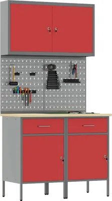 Image de vidaXL Établi avec tiroirs 5 pièces Rouge Ingénieurs Bois et acier