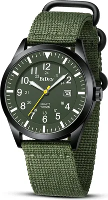 Produktbild von Stilvolle Herren Quarzuhr mit kratzfestem Glas, leuchtenden Ziffern, 30M wasserdicht und strapazierfähigem Nylonarmband perfekt für Alltag Outdoor.