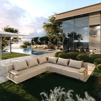 Produktbild von TRADA Gartensofas, Gartenecksofa Bahama L Beige 298x298 cm Gartenmöbel-Sets Wasserabweisend Stoff