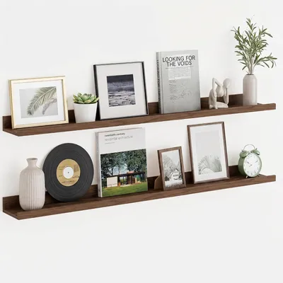 Productafbeelding van Wandplank, 100 x 11,1 cm, met walnootlook, set van 2, voor de woonkamer