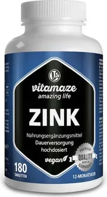 Obrázek produktu pro Zinek 25 mg veganské tablety s vysokou dávkou 180 ks