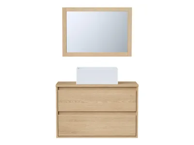 Produktbild von Waschbeckenunterschrank hängend mit Aufsatzwaschbecken & Spiegel - 80 cm - Eichenholzfurnier - MILIPAM