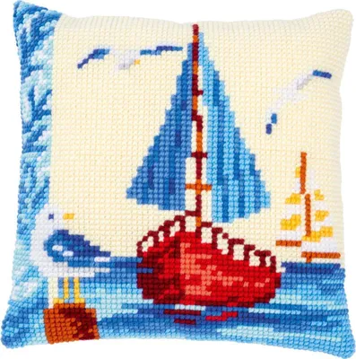 Immagine prodotto di Cuscino a punto croce Vervaco Sailboat, ricamo pre-disegnato, 40x40cm