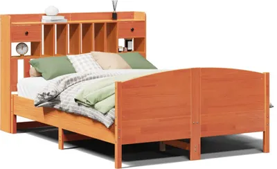 Image de vidaXL Lit en bois massif avec étagère sans matelas brun cireux 150x200 cm