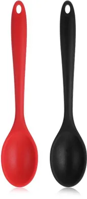 Obrázek produktu pro Sada 2 kuchyňských lžic Unyqoos® z tepelně odolného silikonu – vhodné pro styk s potravinami, odolné do 250 °C, s nepoškrábavou špičkou, protiskluzovou rukojetí, vhodné do myčky