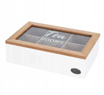 Obrázek produktu pro Poop Box na čaje se šesti přihrádkami, bílá s dřevěným víkem