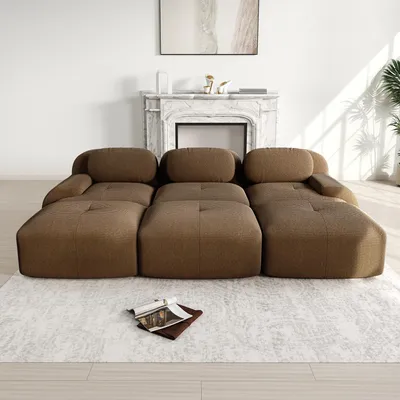 Zdjęcie produktu dla Modułowa sofa trzysobowa z 3 podnóżkami, bez ram, szerokość 298 cm, kolor: brązowy