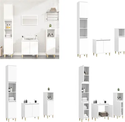 A collage of bathroom furniture sets in a clean, modern style.