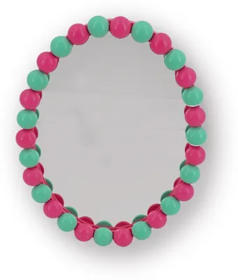 Image de Miroir - Forme ovale - Motifs de bulles - Couleur rose néon/vert menthe - Dimensions : 29 x 22,5 cm