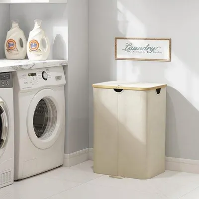 Productafbeelding van Famanu wasmand 150 liter met deksel, afneembare binnenzakken en bamboehandgrepen - Beige