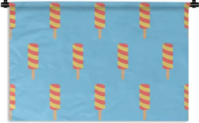 Produktbild von MuchoWow® Wandteppich Wandbehang Eiscreme - Muster - Blau - Gelb 150x100 cm Tapisserie Dekoration Wandtuch - Waschbar - Tapisserien - Wand-Decke
