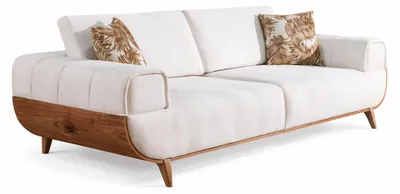 Zdjęcie produktu dla Zestaw do salonu: 3-osobowa sofa, fotel, miękka tapicerka podłokietników, drewniana rama