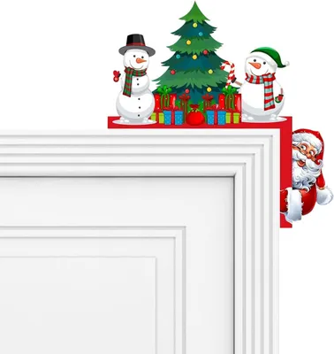 Produktbild von Weihnachtsdeko Holz für Türrahmen 22×22 cm – 1 Stück Türdeko Weihnachten mit Schneemann & Weihnachtsmann, Weihnachtsdeko Tür für Fenster, Kamin & Wand