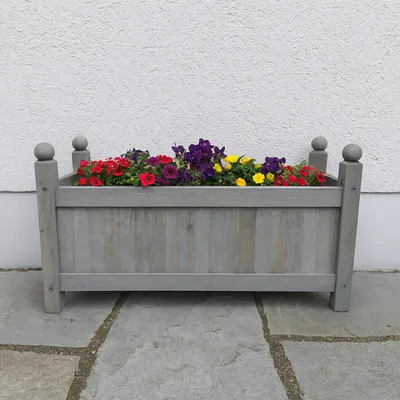 Produktbild von Holz-Pflanzkasten in Grau Blumenkübel für Garten, Terrasse und Balkon