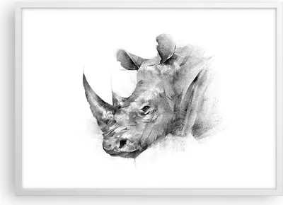 Produktbild von Gerahmtes Poster - Weißer Rahmen - Nashorn Porträt Grafik - 70x50 cm - Wand Bild - Wanddeko - Wandbilder - Kunstposter - Wandposter - Bilderrahmen - Bilder - Kunstdruck - P2WAA70x50-4378