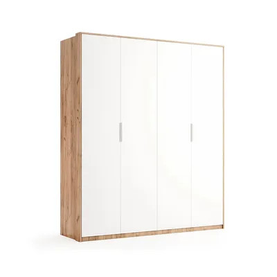 Produktbild von 4-türiger Kleiderschrank Weiß Hochglanz / Dąb Craft – 1850 × 2134 × 590 mm