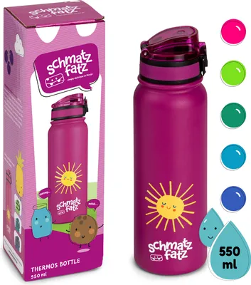 Produktbild von Schmatzfatz Trinkflasche Kinder Auslaufsicher, 550ml Edelstahl-Trinkflasche für Schule & Kindergarten, Wasserflasche BPA-Frei, Für Kaltes & Heißes, Auslaufsichere Trinkflasche für Mädchen & Jungen