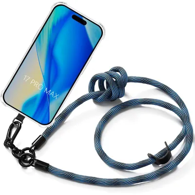 Image de Coque pour iPhone 17 Pro Max, Protection Silicone Antichoc avec Cordon Détachable Bleu