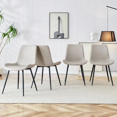 Produktbild von MODFU Esszimmerstuhl 4er-Set mit Rückenlehne,Küchenstuhl Polstersessel mit Metallgestell und PolyurethanBezug,Bürostuhl mit Breite Sitzflächen,Grau