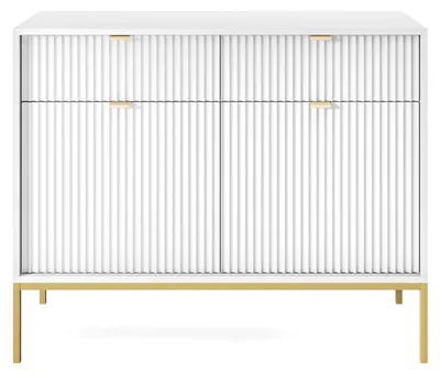 Produktbild von Möbae Lumina KSZ104 Kommode Weiß 104 cm – Sideboard modern, 2 Schubladen, 2 Türen, Stauraum, goldene Beine