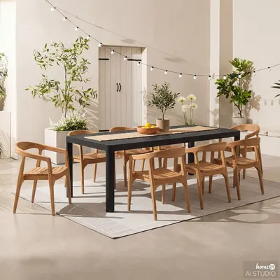Produktbild von home24 Gartenessgruppe - 9-teilig - Teak massiv / Aluminium - Braun / Anthrazit