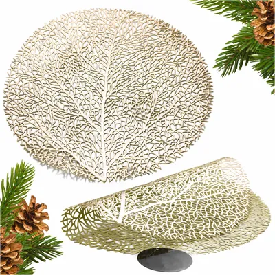 Produktbild von Tischsets Rund Untersetzer Platzset 38 Cm Platzmatte Tischmatte Baumkrone Gold