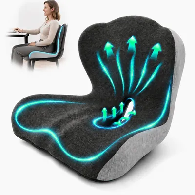 Imagen del producto de Cojín de asiento ortopédico con respaldo, fabricado en espuma viscoelástica, con diseño ergonómico