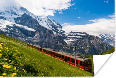 Produktbild von MuchoWow® Poster Ein roter Zug in den Alpen 60x40 cm - Schlafzimmerdekoration
