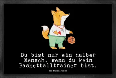 Produktbild von Mr. & Mrs. Panda fußmatte Basketballtrainer Herz 40 x 60 cm - Schwarz - Geschenk, humorvoller Spruch, Verein, Basketball, Schmutzfangteppich, Sauberlaufmatte, Fußabtreter