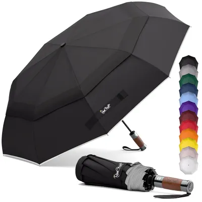 Image de Parapluie pliable résistant au vent - Élégance avec manche en bois
