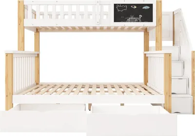 Produktbild von Kinder Etagenbett - Bettgestell - Holz - 90x200 cm - Ohne Matratze - Ohne Stauraum - Weiß + Hell-Eiche