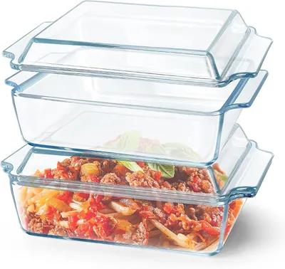 Image de Lot de 2 plats en verre allant au four avec couvercle : plat à gratin rectangulaire de 1 litre | petit bol 14 x 15,5 cm, adapté au four et au micro-ondes