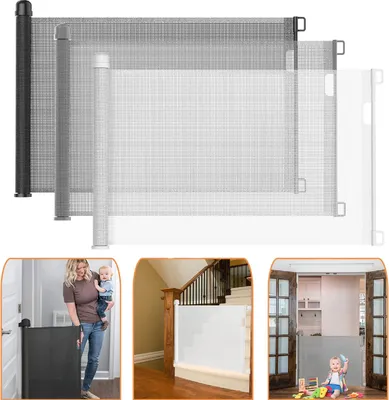 Image de XINZI Barrière de sécurité extensible 0-150cm Rouleau de protection bébé Barrière d'escalier Porte extensible Barrière de sécurité pour chien (Noir)