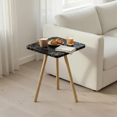 Bijzettafel 34x45 cm, Holzbeine, skandinavisch, schwarz marmoriert