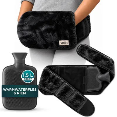 Produktbild von Wärmflasche Bauchwärmer Wärmeflasche - 1,5 L - Gummi - Mit Bezug - Schwarz - Für Menstruationsbeschwerden