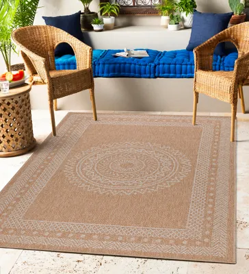 Produktbild von In& Outdoor Teppich Wetterfest Modern Design Natur für Küche Balkon Terrasse Garten auch Wohnzimmer Teppich, Größe: 80 x 150 cm, Farbe: Beige-4