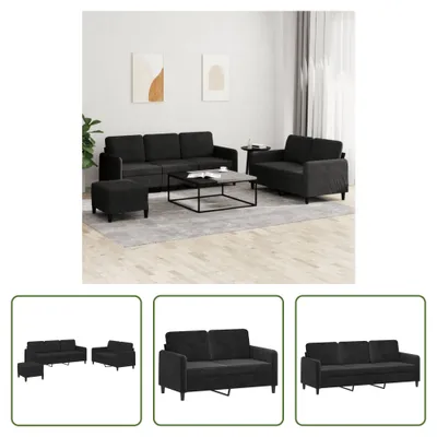 Produktbild von The Living Store 3-tlg. Sofagarnitur Schwarz Samt