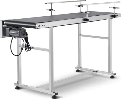 A conveyor belt system on a white background.
