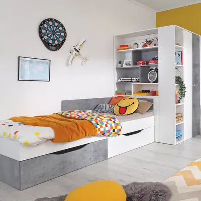 Produktbild von Jugendzimmer Set 2-teilig SEATTLE-133 mit Jugendbett 90x200cm in Beton und weiß