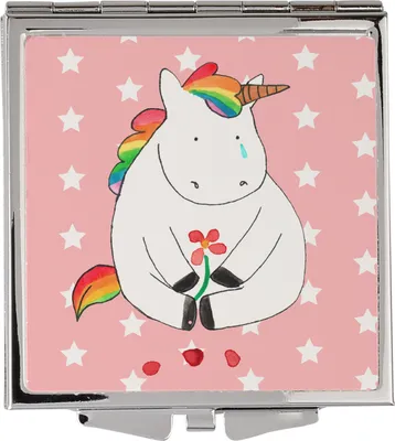 Produktbild von Mr. & Mrs. Panda Schminkspiegel Einhorn Traurig - Rot Pastell - Geschenk, Einhörner, Taschenspiegel, Trauer, Unicorn, Kleiner Spiegel, Freunde, Klappbarer, Blume, Liebe
