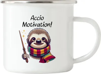 Produktbild von Accio Motivation Faultier Emaille Tasse - Witziger Koffeinschub