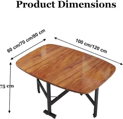 Produktbild von Praktischer Schwenk-Esszimmertisch aus massivem Holz für 4-6 Personen mit Rollen, ideal für Wohnküche oder Restaurant, dunkelbraun, 100 x 60 x 75 cm.