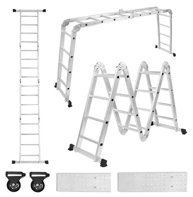 Immagine prodotto di Scala multifunzione - Scala in alluminio - Scala pieghevole - Scala a due o più montanti - Scala per officina - Altezza: 470 cm