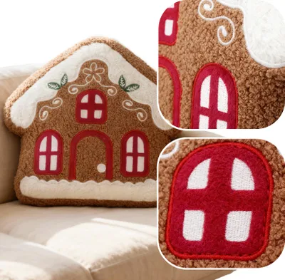 Produktbild von Weihnachts-Dekorationskissen „Lebkuchenhäuschen“, Braun, Zierkissen 28X25