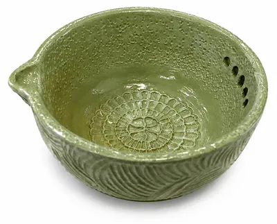 Image de INF Râpe à ail en porcelaine artisanale 5 trous avec bol à herbes, crème