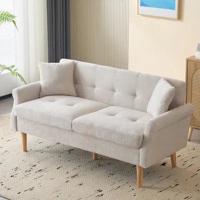 Image de OKWISH Canapé Droit - 2 Places Coussins Épais Tissu Chenille Beige