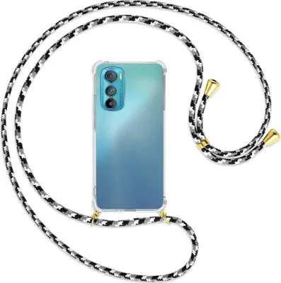 Produktbild von Handykette Backcover-Schutzhülle mit Band (Metall goldfarben) für Motorola Edge 30 5G - schwarz/grau/weiß