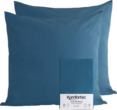 Produktbild von Komfortec 100% Baumwolle Kissenbezüge 2er Set 40x40 cm, Superweicher Premium Jersey Kopfkissenbezug 150 g/m², Kissenhülle, Tiefseeblau
