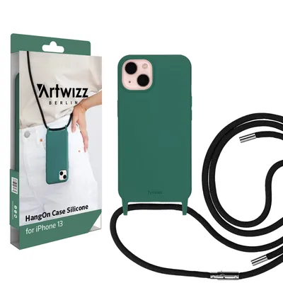 Produktbild von ARTWIZZ HangOn Case Silicone für iPhone 13 - Schutzhülle aus Silikon zum Umhängen als Handykette, Jungle Flower (Dunkelgrün)